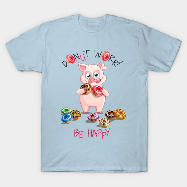 PIG Donut Worry T-Shirt by Mako Design 
